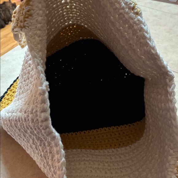 New Handcrafted Crochet Navy, Mustard & Ivory Tote Bag - Picture 3 of 7